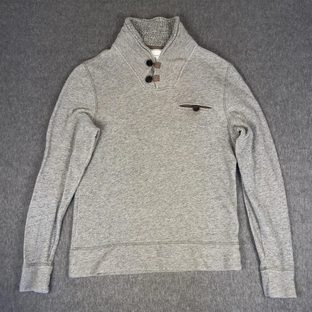 Billy Reid Sweater Mens Medium Gray Mock Neck Cotton Knit Button Pullover